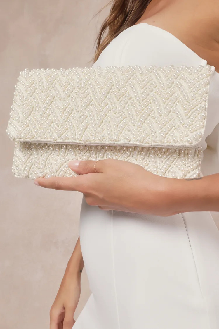 Pearl-Fect Day Ivory Beaded Clutch | Lulus