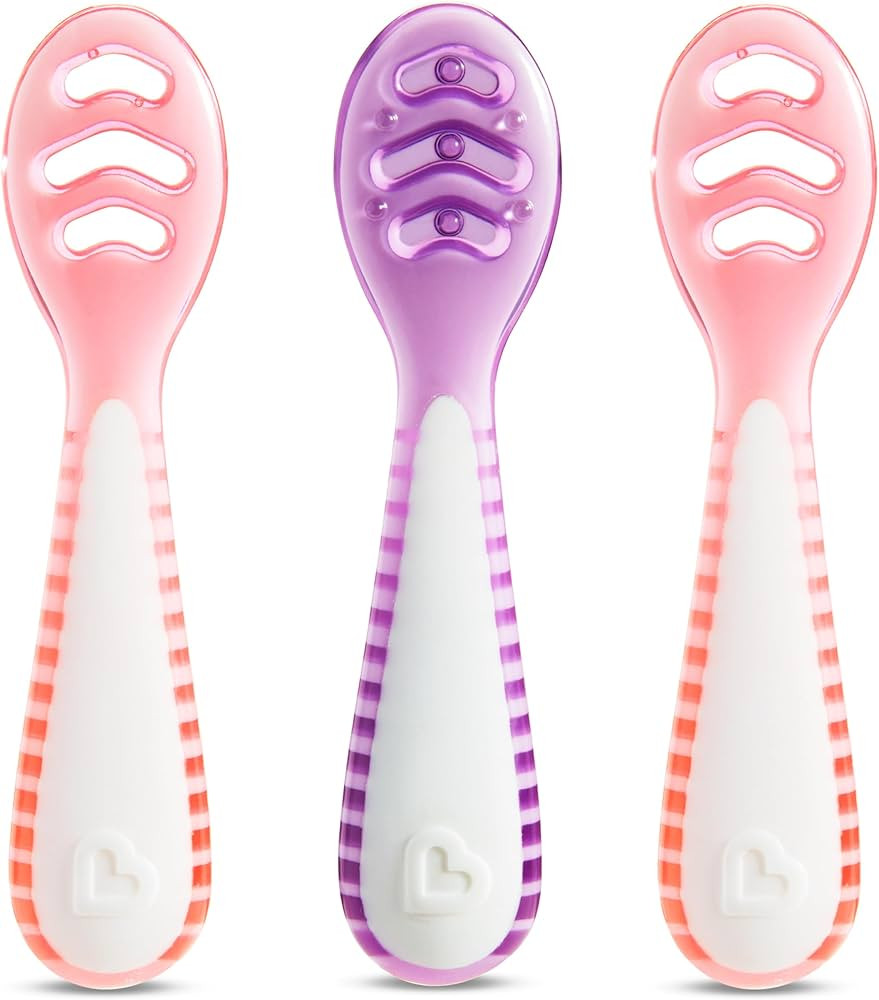 Munchkin® Gentle Dip™ Baby Spoons for Self Feeding and Baby Led Weaning, 3 Pack, Pink/Purple | Amazon (US)