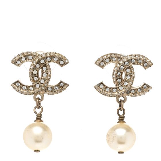 Crystal Timeless CC Pearl Drop Earrings Light Gold | FASHIONPHILE (US)