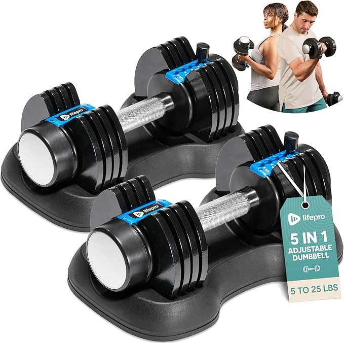 Lifepro Adjustable Dumbbells Set/Single - 15lb 43lb 55lb 25 lb Dumbbell Sets with Rack - Quick Ad... | Amazon (US)