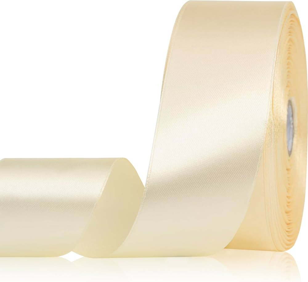 Rice White Ribbon 1-1/2 Inch 50 Yards, Solid Satin Ribbon for Flower Bouquet, Crafts, Gift Wrappi... | Amazon (US)