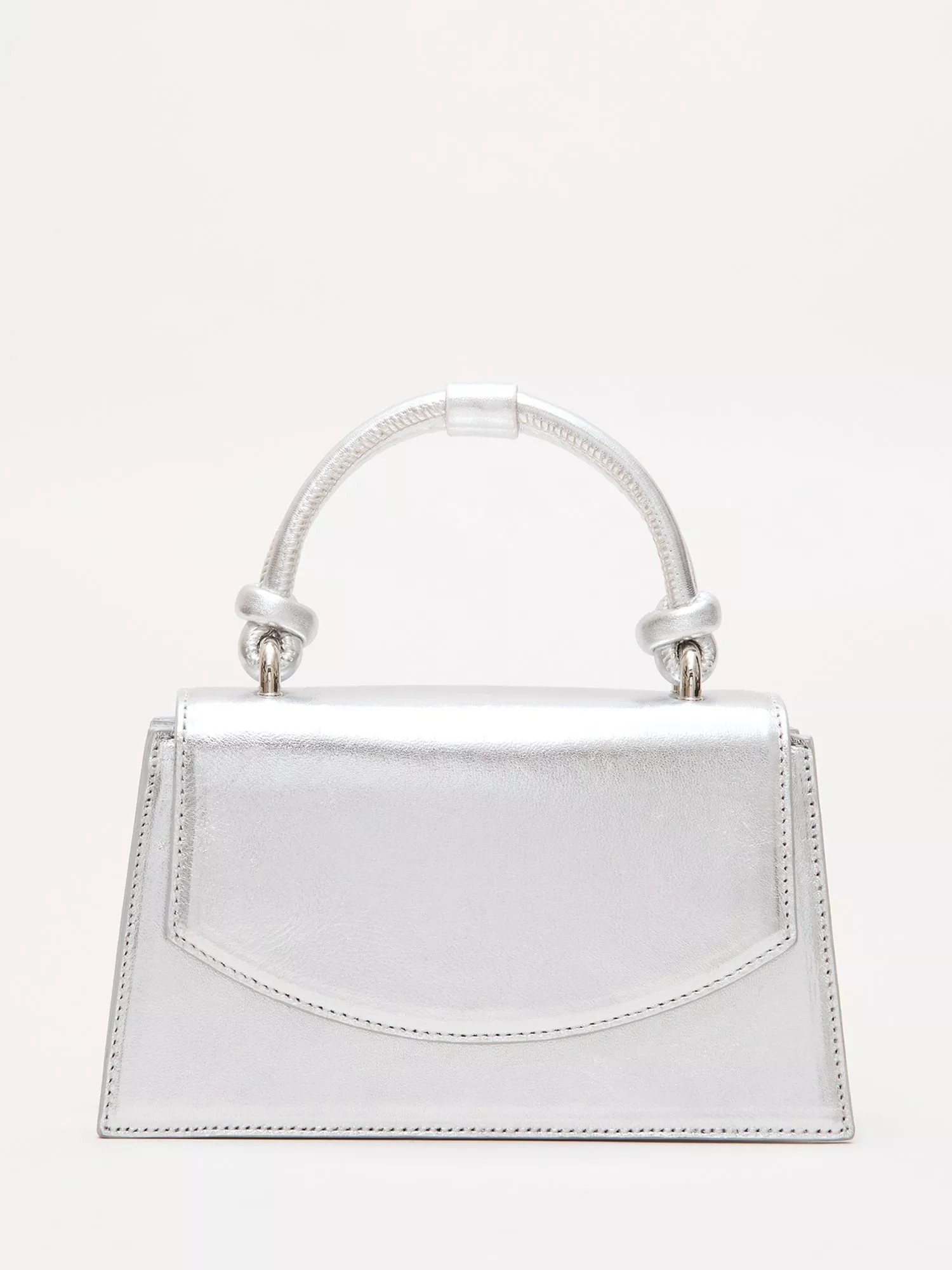 Top Handle Leather Clutch Bag, Silver | John Lewis (UK)