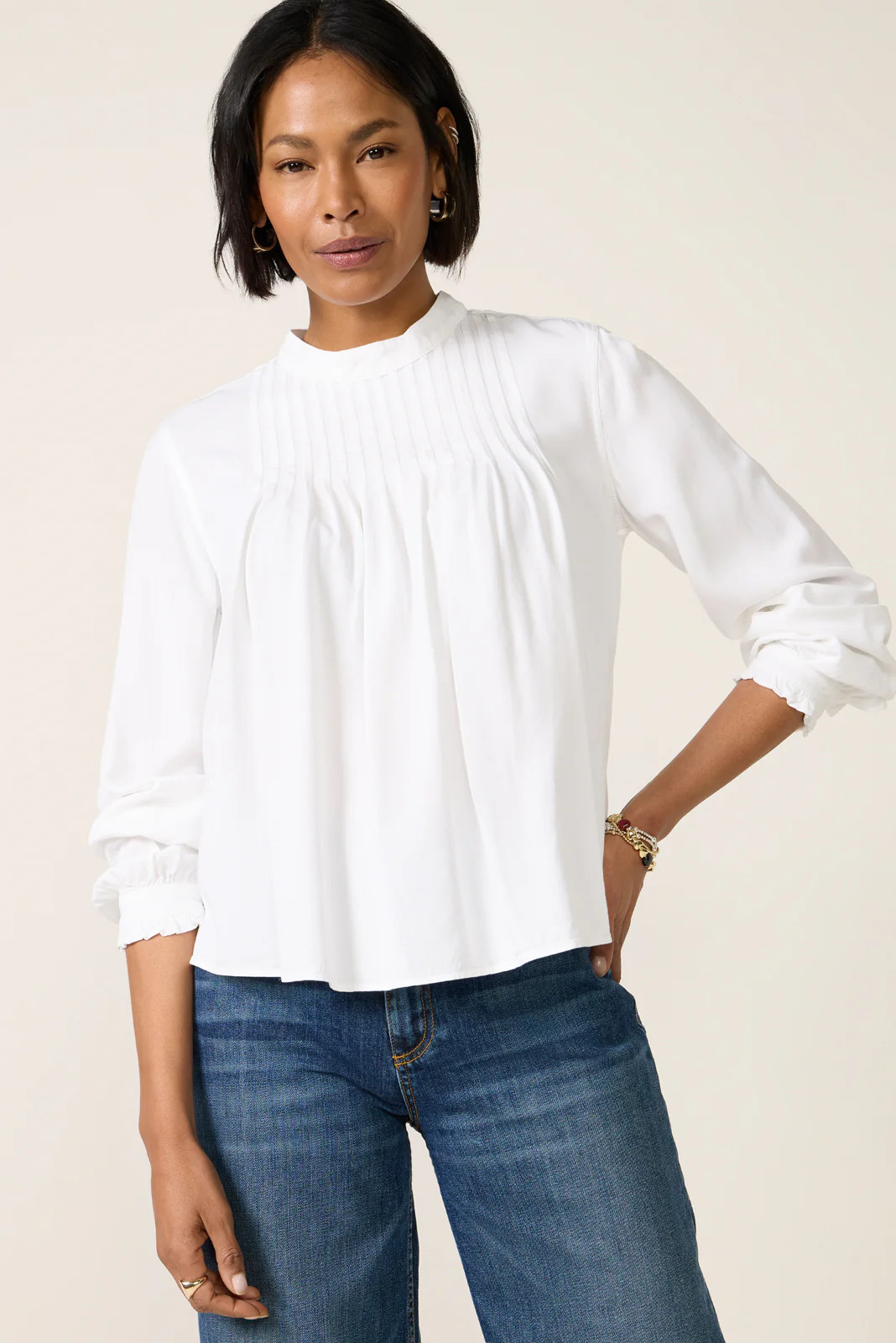 Mockneck Pintuck Blouse | Evereve