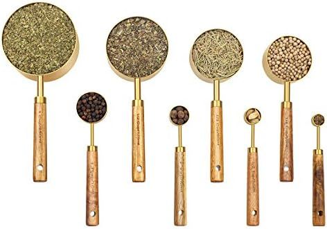 Muchtolove Measuring Cups and Spoons Set of 8, Golden Stainless Steel Measuring Cup with Wooden Hand | Amazon (US)