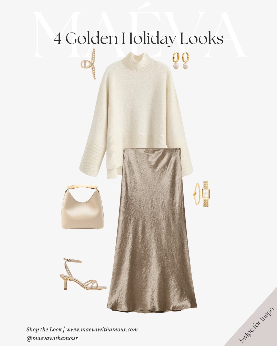 4 Golden Holiday Looks 🥂 
Soft winter whites, champagne tones, and gentle golden shine come together in these four elegant outfits to inspire your festive dinners, cozy gatherings, and winter celebrations! 

Warm knits, satin skirts, polished layers, and subtle metallic touches make holiday dressing feel effortless, intentional, and beautifully refined 🤍 These looks bring soft glow and chic simplicity to the season, perfect for anyone who loves minimal style with a festive touch ✨

🥂 Adore these Looks? Comment SHOP to receive a DM with the link or head to the link in bio to shop the outfits & more! 

✨ Discover the latest article about this edit and French-inspired style at maevawithamour.com

👉 Save & Follow to discover French-inspired style and wardrobe tips, designed to elevate your everyday fashion!

With Amour, M.

#holidayparty #holidayoutfitinspo #festivestyle #frenchstyle #parisianstyle 

#LTKGiftGuide #LTKHoliday #LTKootd