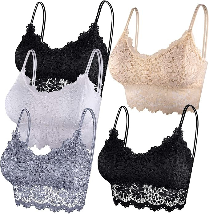 Duufin 5 Pcs Lace Bralettes for Women Bralette Padded Lace Bandeau Bra | Amazon (US)