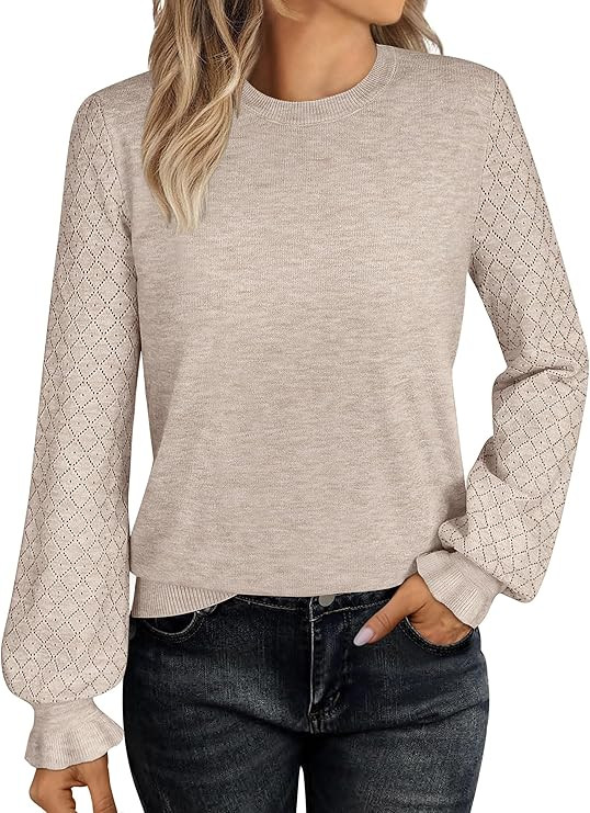 ANRABESS Sweaters for Women Lace Long Sleeve Tops 2025 Fall Dressy Casual Business Knitted Pullov... | Amazon (US)