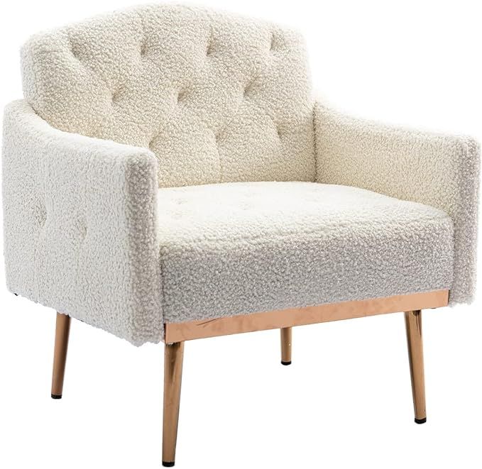 Olela Modern Accent Chair with Arms, Tufted Decorative Single Sofa Fabric Armchair with Gold Meta... | Amazon (US)