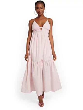 NY & Co Women's Smock-Waist Tiered Maxi Dress - Lumiere Pink Size Medium Polyester/Cotton | New York & Company