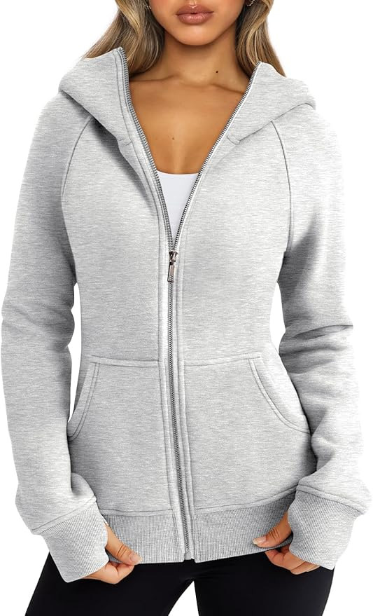 Trendy Queen Womens Zip Up Hoodies Fleece Jackets Sweatshirts Fall Outfits Sweaters With Pockets ... | Amazon (US)