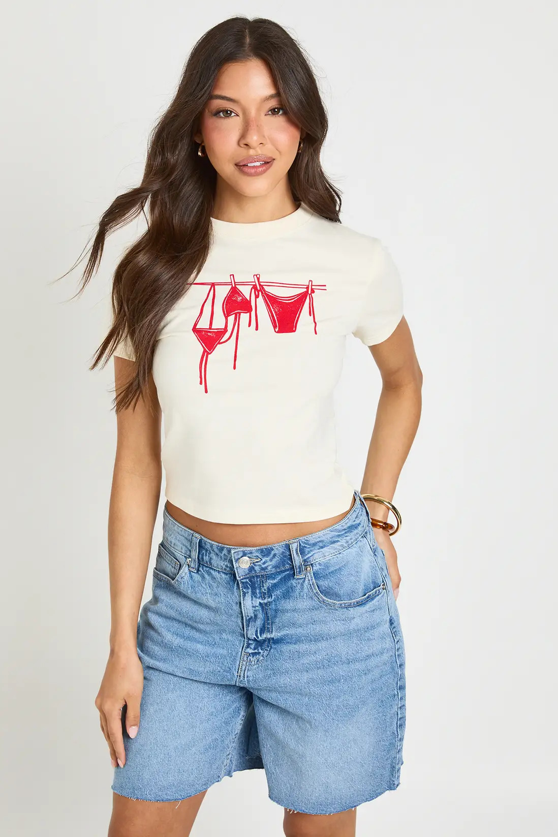 Ecru Bikini Print Baby tee | Boohoo | Boohoo.com (UK & IE)