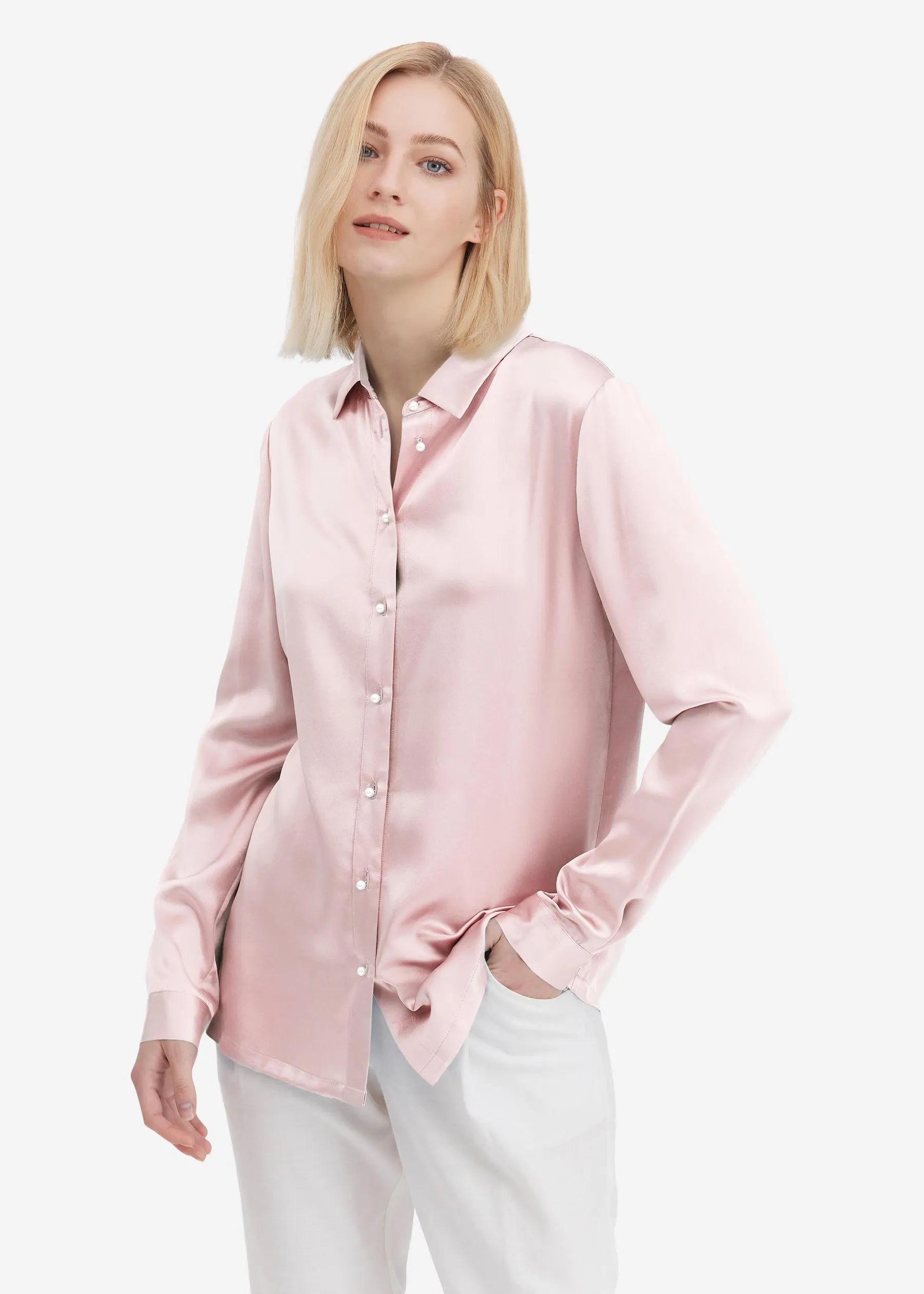 Classic Pearl Button Silk Shirt | LilySilk