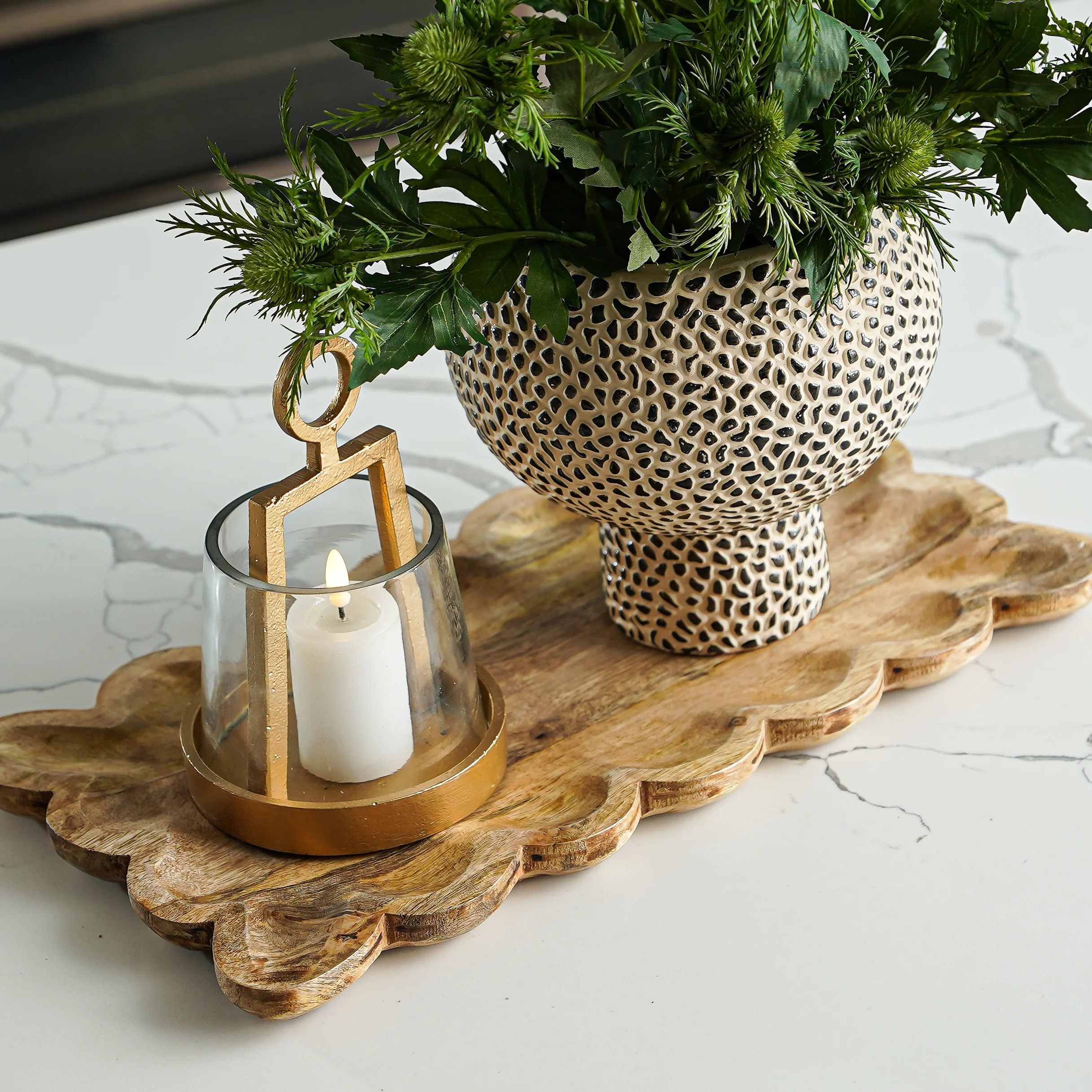 Careen Scalloped Wood Tray | MJHome