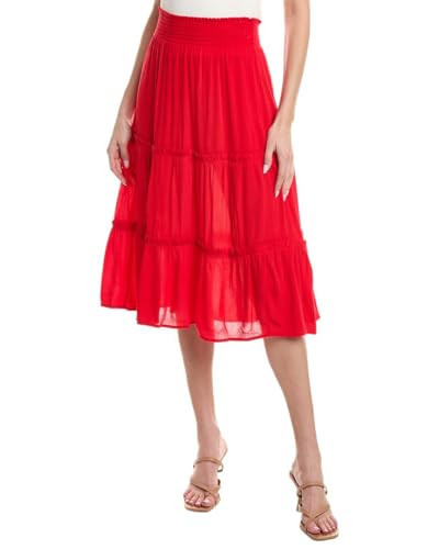 Vince Camuto Tiered Midi Skirt, Pull-On Style, Red (Large, Red) | Amazon (US)