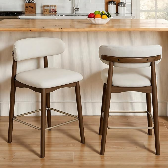 Nalupatio Solid Wood Counter Height(26") Bar Stools Set of 2, Premium Chenille Upholstery with Ba... | Amazon (US)