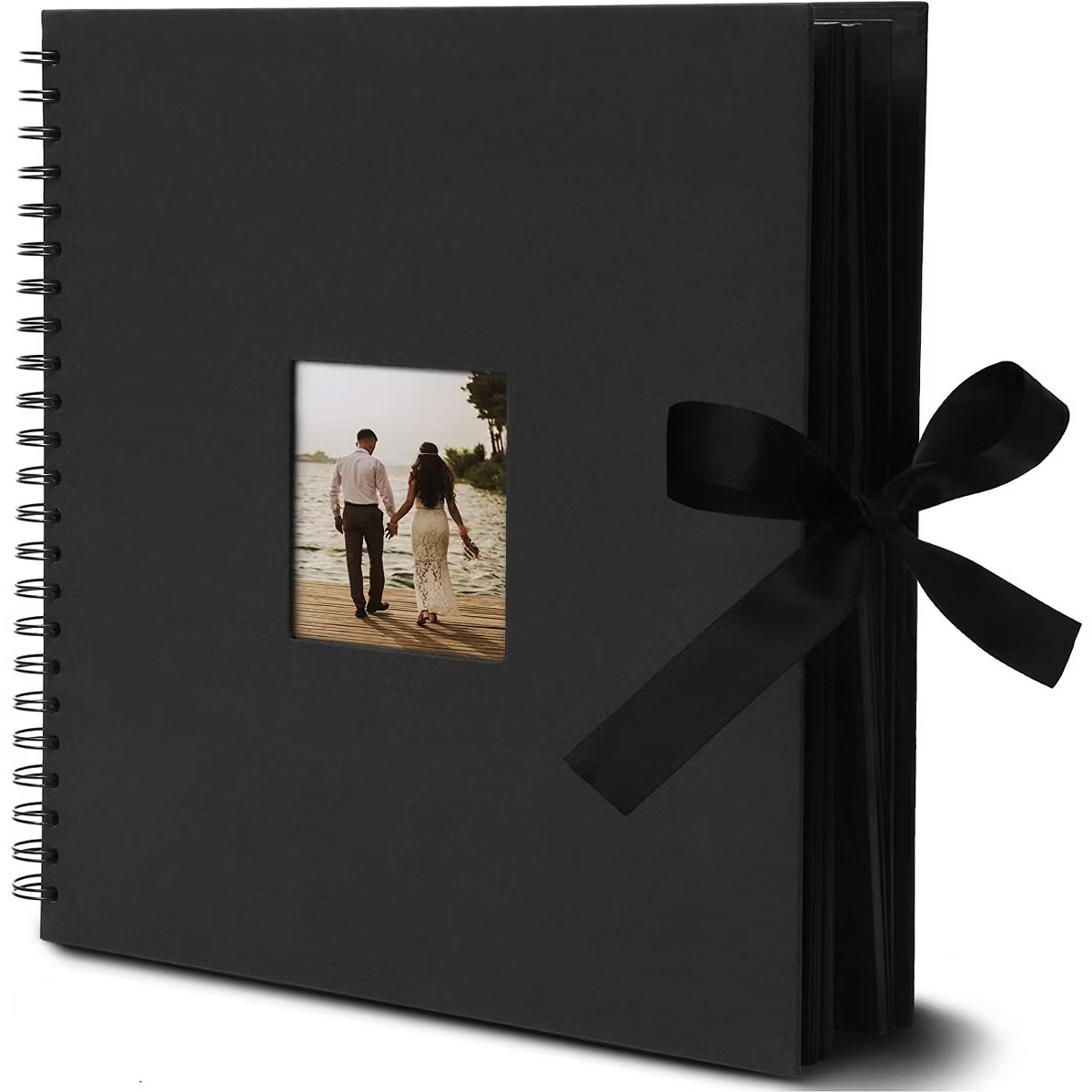 Juvale Black 12x12 Scrapbook Album with Silk Ribbon, Cover Window, Spiral Bound Photo Book for We... | Target