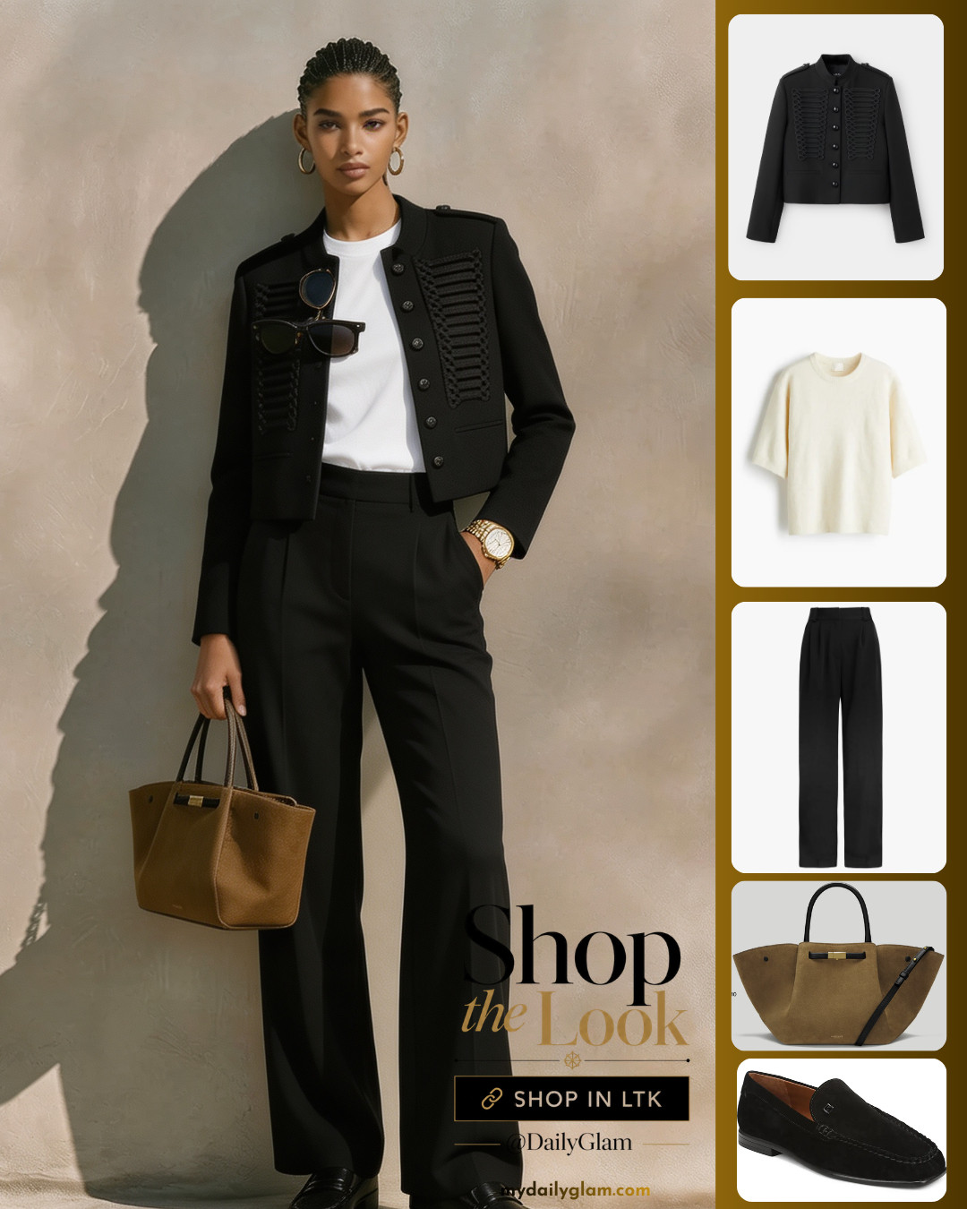 Chic Military Crop Jacket Tailored Trousers Elevated Minimal Look

#smartcasualoutfit #croppedjacket #neutralworkwear #minimalfashion
 

 #LTKootd #LTKOver40 #LTKWorkwear
