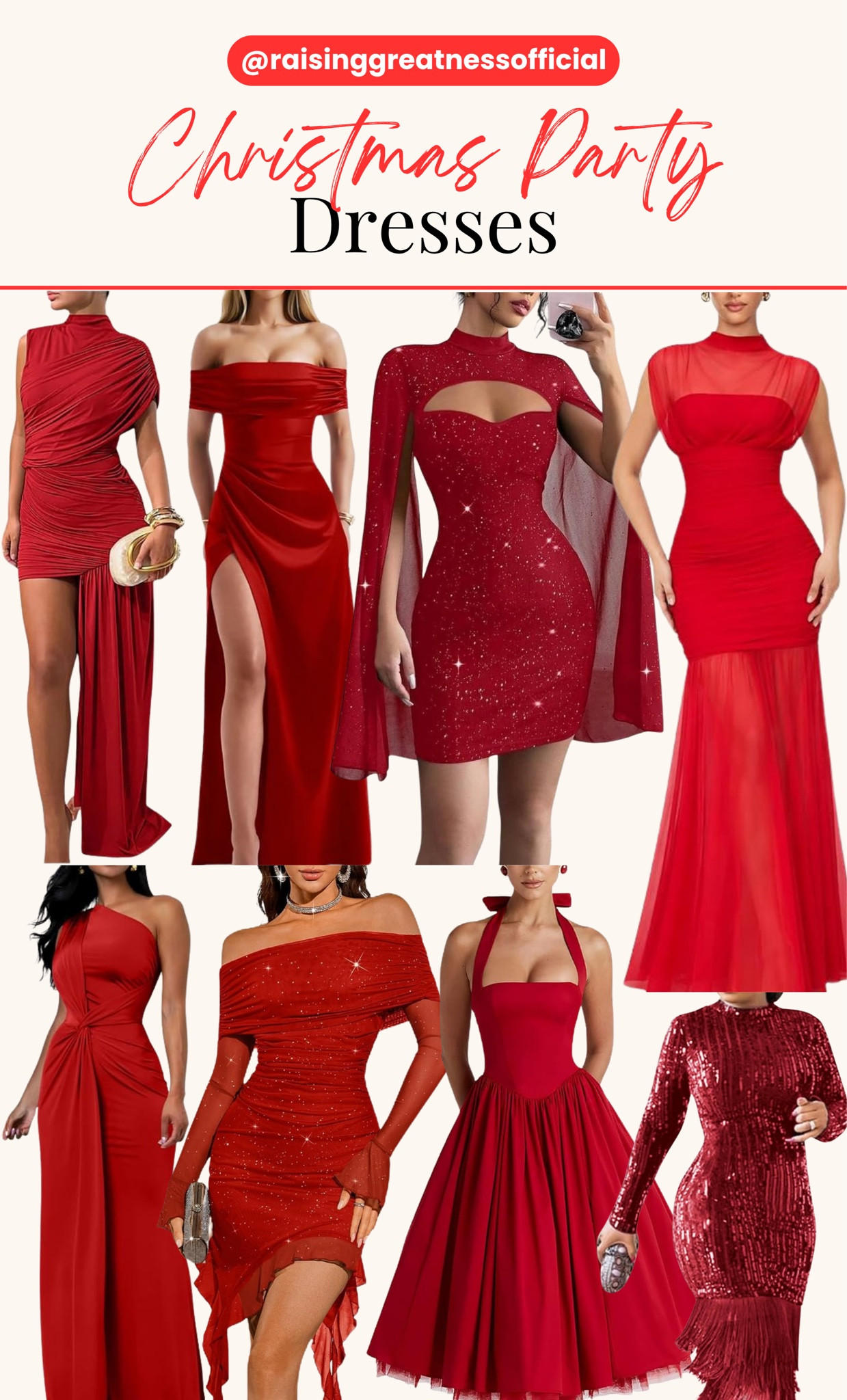 Christmas party season is the perfect excuse to dress up and add a little sparkle! ❤️✨ From elegant red maxi dresses and off-the-shoulder styles to glittery mini dresses, sequins, dramatic sleeves, and timeless silhouettes, these Christmas party dress ideas are perfect for holiday gatherings, office parties, family celebrations, and festive nights out. Save this for your holiday outfit inspiration! 🎄

 #ChristmasPartyDresses #HolidayFashion #ChristmasOutfits #HolidayStyle #RaisingGreatness

#LTKgrwm #LTKSeasonal #LTKootd
