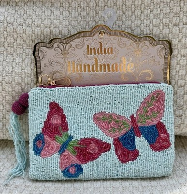 India Handmade Beaded Butterfly Pouch Clutch Zipper Coin Purse NWT | eBay | eBay US
