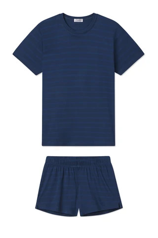 Pima Crew Shorts Set in Nightfall Anchor Stripe | Lake Pajamas