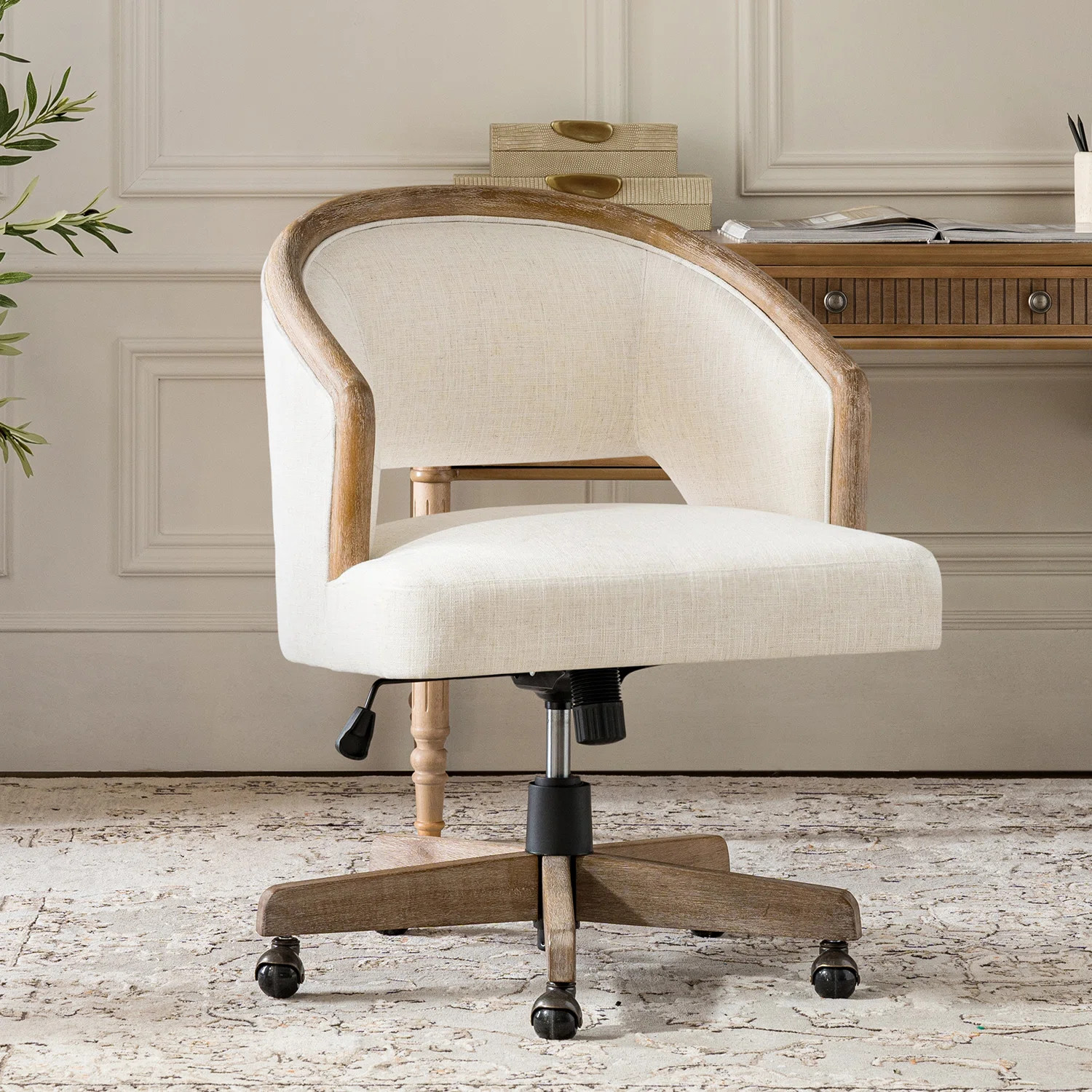 Ackeron Faithe Modern Farmhouse 360° Swivel Solid Wood Office Chair with Adjustable Height | Wayfair North America