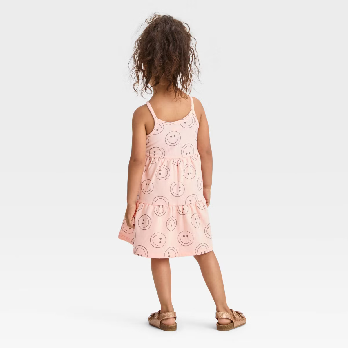 Grayson Mini Toddler Girls' Smiley Face French Terry Tiered Sleeveless Dress - Pink | Target