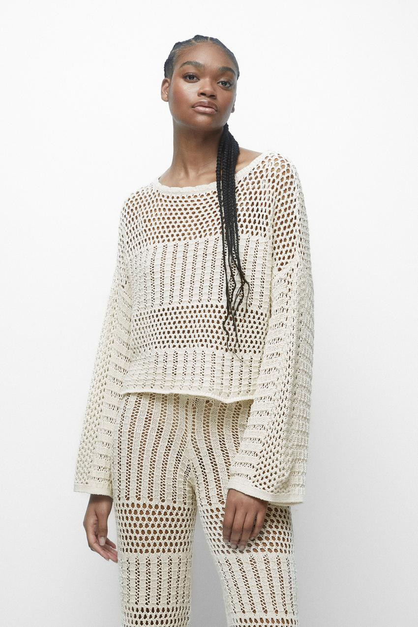 Gehäkelter Langarm-Pullover | PULL and BEAR DE