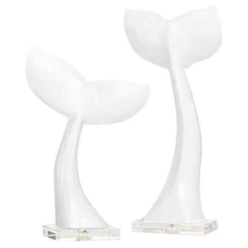 Regina Andrew Modern White Resin Crystal Base Whale Tail Sculptures - Set of 2 | Kathy Kuo Home