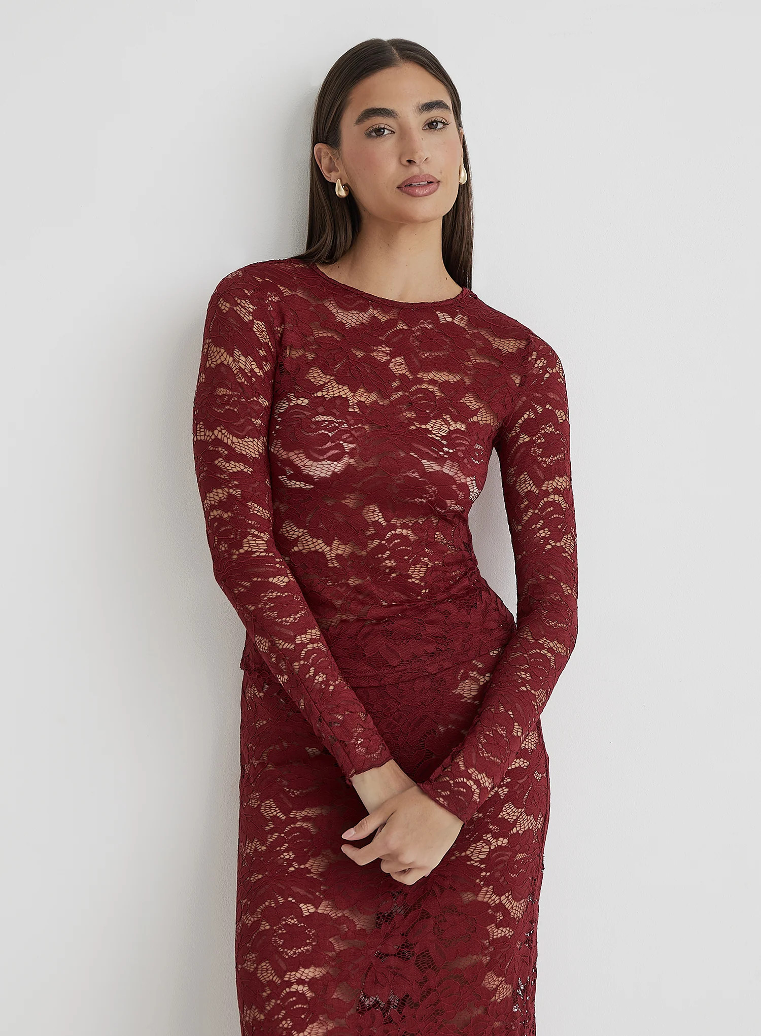 Burgundy Lace Long Sleeve Top- Emery | 4th & Reckless