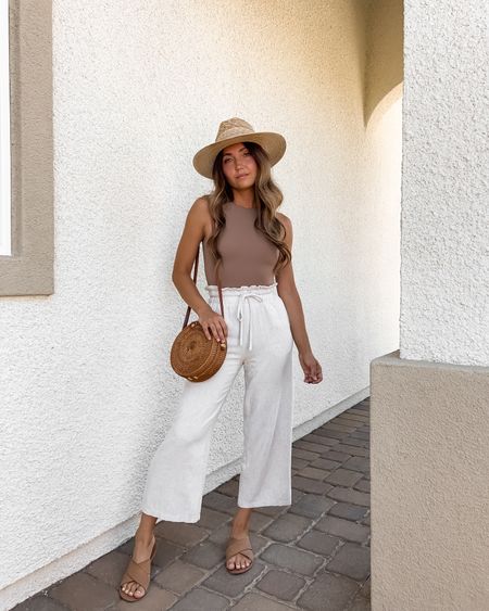 Casual summer outfit—works for a warm spring day too!

// summer outfits, spring outfits, summer fashion, vacation outfits, casual outfit, brunch outfit, beach outfit, travel outfit, summer pants, wide leg pants, linen pants, cropped pants, bodysuits, summer bag, boho bag, flat sandals, summer shoes, summer hat, straw hat, beach hat, high neck sleeveless bodysuit, paper bag linen pants, summer pants, high waisted pants, round rattan bag, straw fedora hat, criss cross slide sandals, flat sandals, slide sandals, straw hat, summer hat, straw fedora hat, 2024 trends, Lack of Color, Lulus, Petal and Pup, Amazon, Amazon fashion, Amazon finds, Amazon bodysuit, skims dupe, neutral outfit, neutral fashion, neutral style, Nicole Neissany, Neutrally Nicole, neutrallynicole.com (4.23)

#LTKSeasonal #LTKshoecrush #LTKitbag #LTKstyletip #LTKfindsunder50 #LTKfindsunder100 #LTKtravel #LTKsalealert