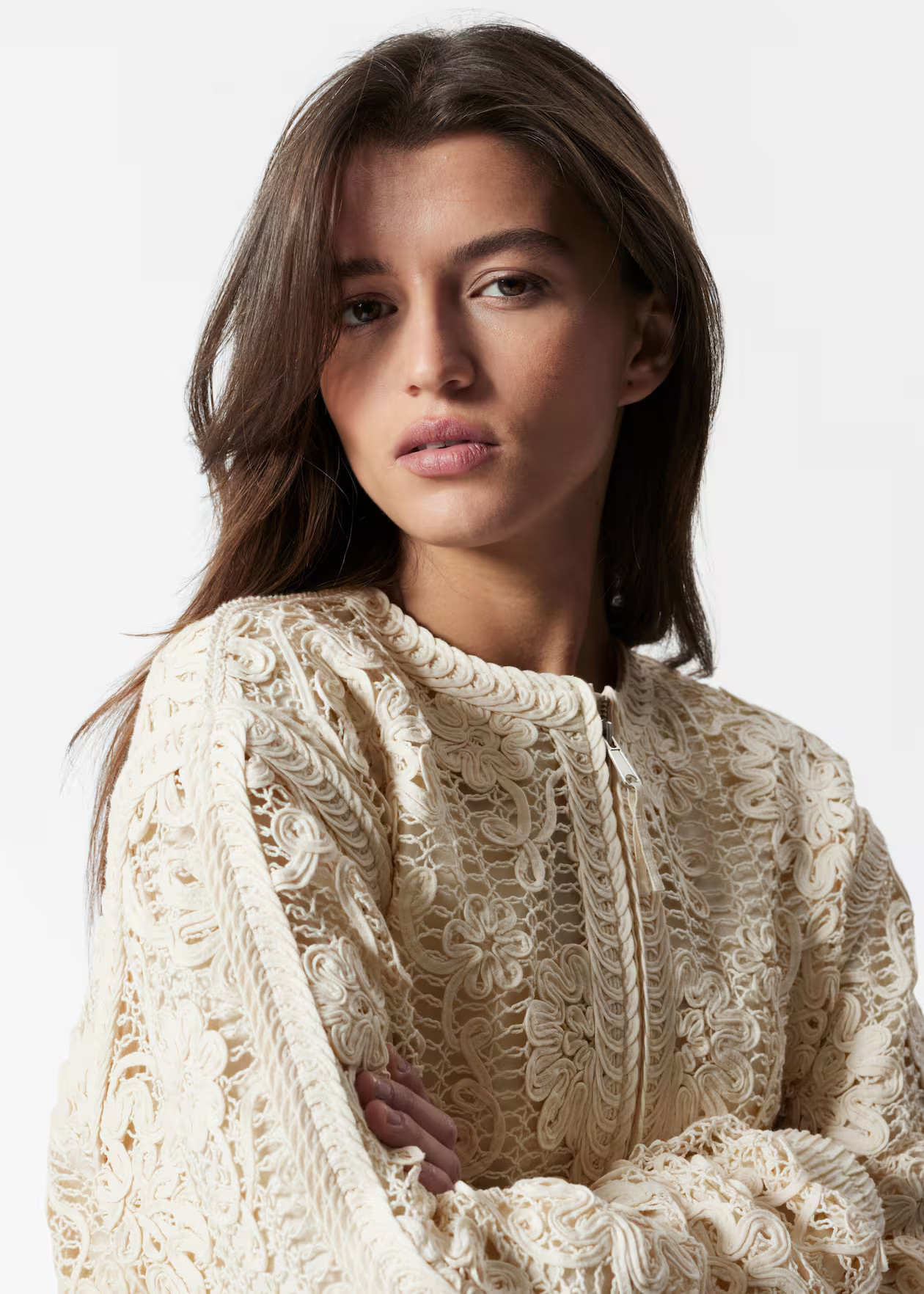 Boxy zip jacket featuring an intricately braided floral finish. | & Other Stories - US