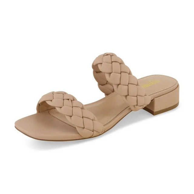CUSHIONAIRE Women's Nan Two Band Braided Low Block Heel Slide Sandal +Memory Foam | Walmart (US)