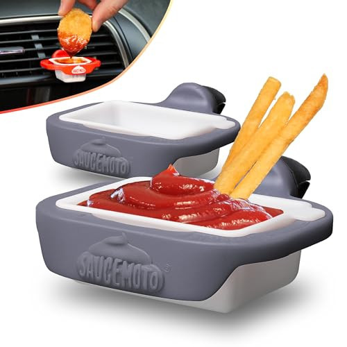 Saucemoto Dip Clip | An in-car sauce holder for ketchup and dipping sauces. As seen on Shark Tank (2 Pack, Gray) | Amazon (US)