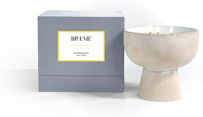 BLUEME Happiness-Yuzu & Ginger, 3 Wick, Refillable Wellness Candle, Contains Essential Oil, Susta... | Amazon (US)