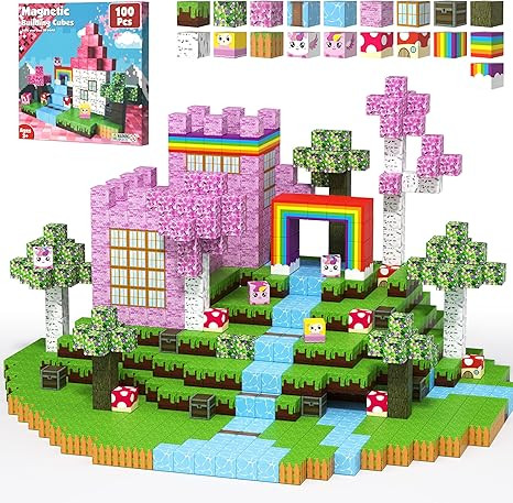 Magnetic Blocks for Girls - 100 PCS Magnet Block Stacking Sensory STEM Outdoor Cubes Game for 3+ ... | Amazon (US)