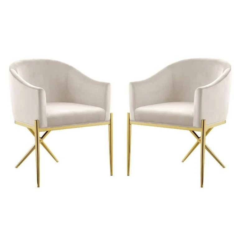Home Square 2 Piece Velvet Dining Chair Set with Gold Metal Base in Cream | Walmart (US)