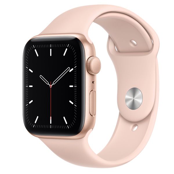 Apple Watch SE GPS, 44mm Gold Aluminum Case with Pink Sand Sport Band - Regular | Apple (US)