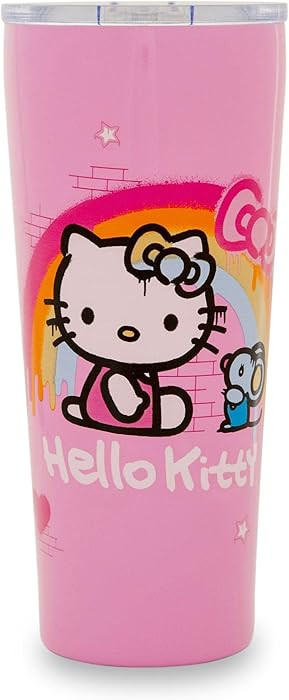 Silver Buffalo Sanrio Hello Kitty Graffiti - Vaso de acero inoxidable de doble pared con popote c... | Amazon (US)