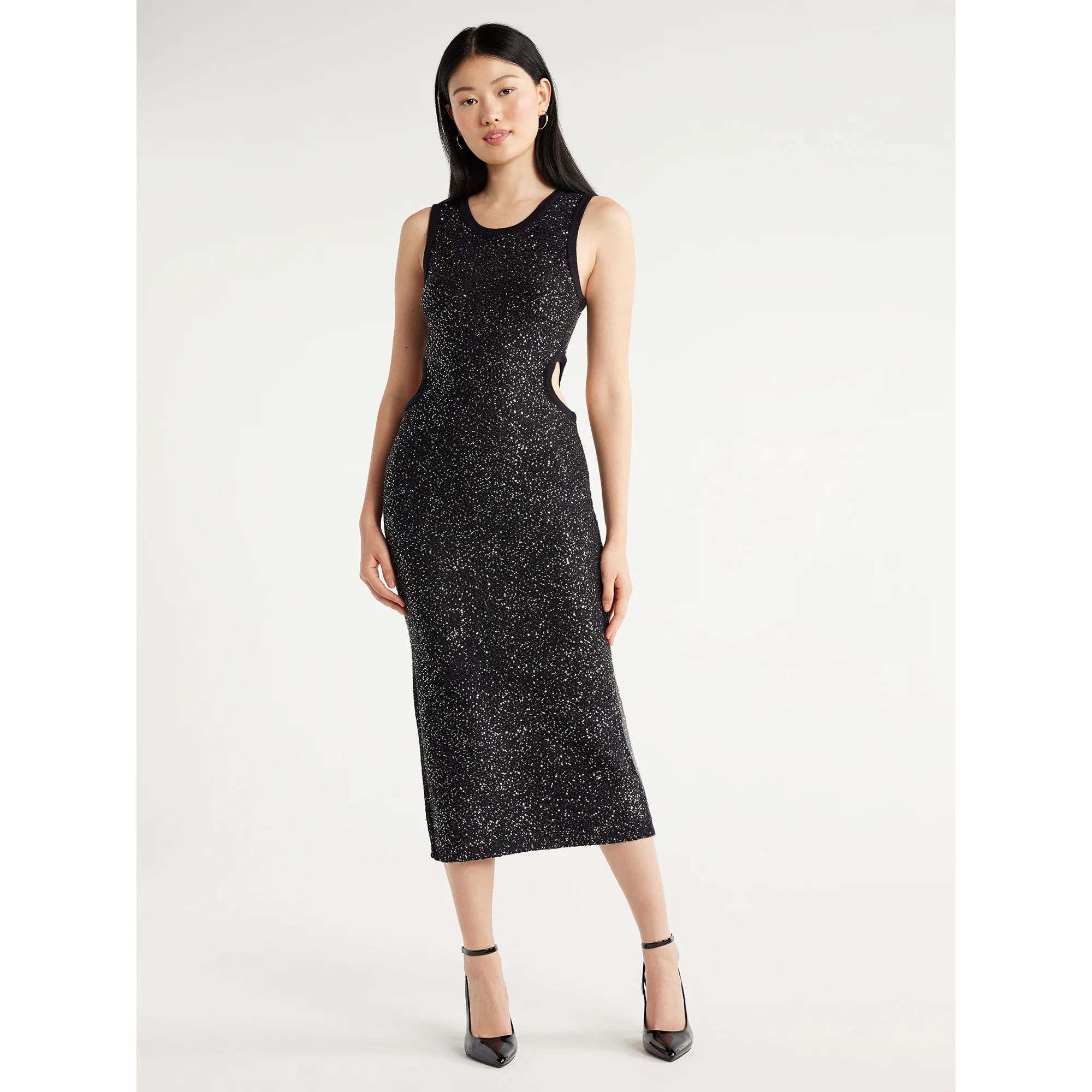 Scoop Women's Sleeveless Sequin Midi Sweater Dress, Sizes XS-XXL | Walmart (US)