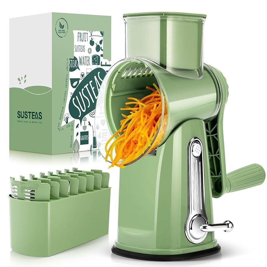 SUSTEAS Rotary Cheese Grater with Handle - Vegetable Shredder with 5 Well-designed Blades & Stron... | Amazon (US)