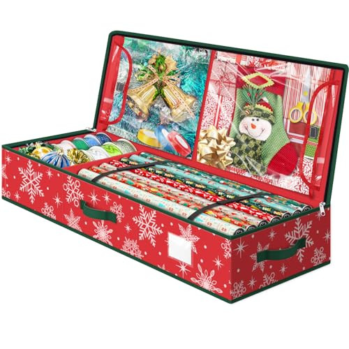 EverMerry Wrapping Paper Organizer Storage Container, Christmas Gift Wrapping Paper Storage Box for Paper Ornaments，Paper Storage Holder for Holiday Decoration Snowflake/Red | Amazon (US)