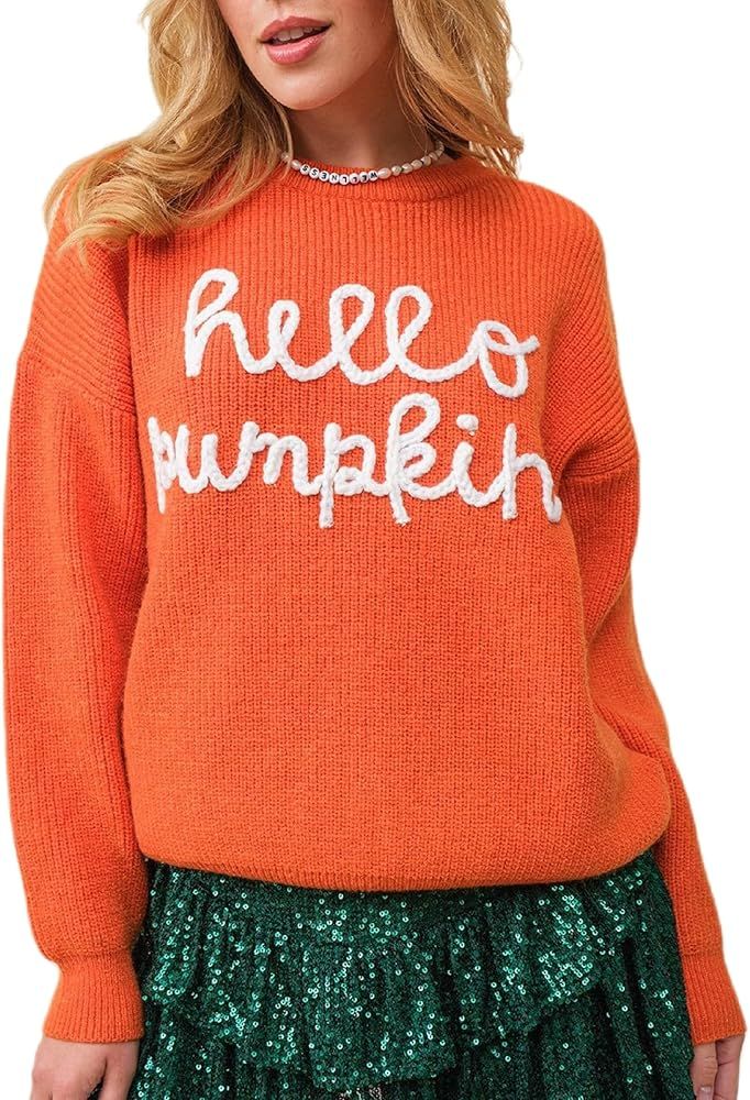 Seyumixi Women Halloween Pumpkin Face Sweater Cute Spooky Knit Pullover Jumper Top Pumpkins Graph... | Amazon (US)