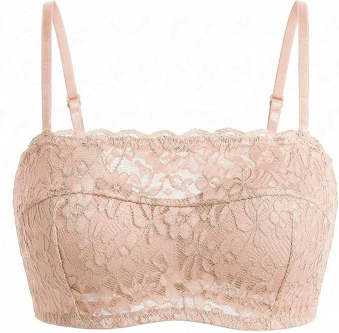 Showyoo Lace Bra with Detachable Straps Women's Tube Top Bandeau Underwire No Slip Silicone Grip ... | Amazon (US)