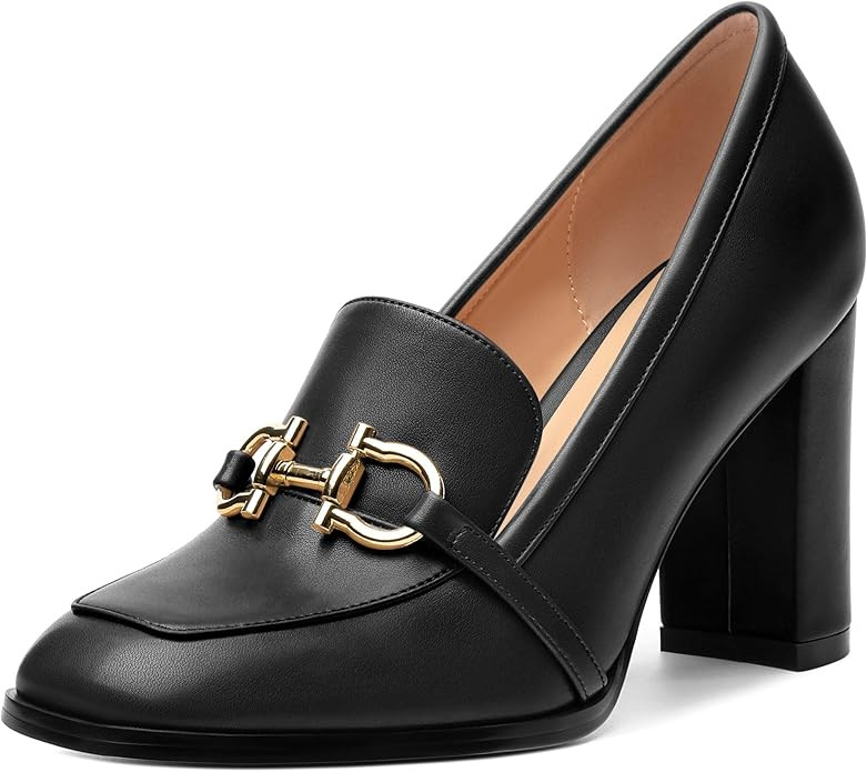 Women's Loafers - Square Toe High Heels Shoes for Women, Metal Buckle Fashion Women's Pumps Shoes... | Amazon (US)