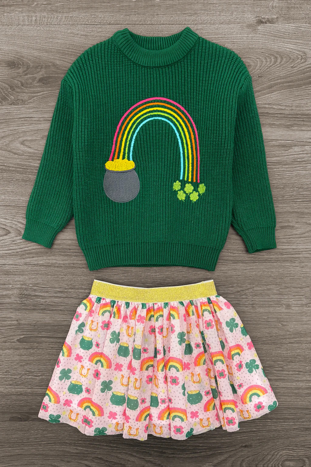 Lucky Rainbow Sweater Skirt Set | Sparkle In Pink