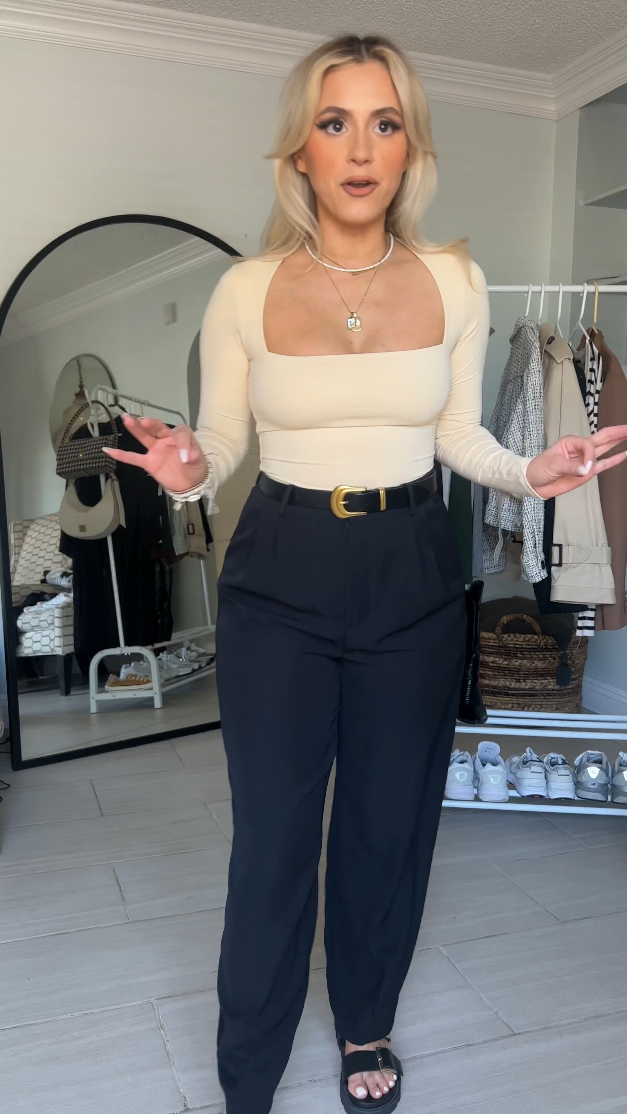 Wearing these Amazon bodysuits in a size small! They have lots of stretch and they are double lined. 

Pants are small
Skirt is XS (size down runs big lots of stretch)

#LTKfindsunder50 #LTKU #LTKSeasonal