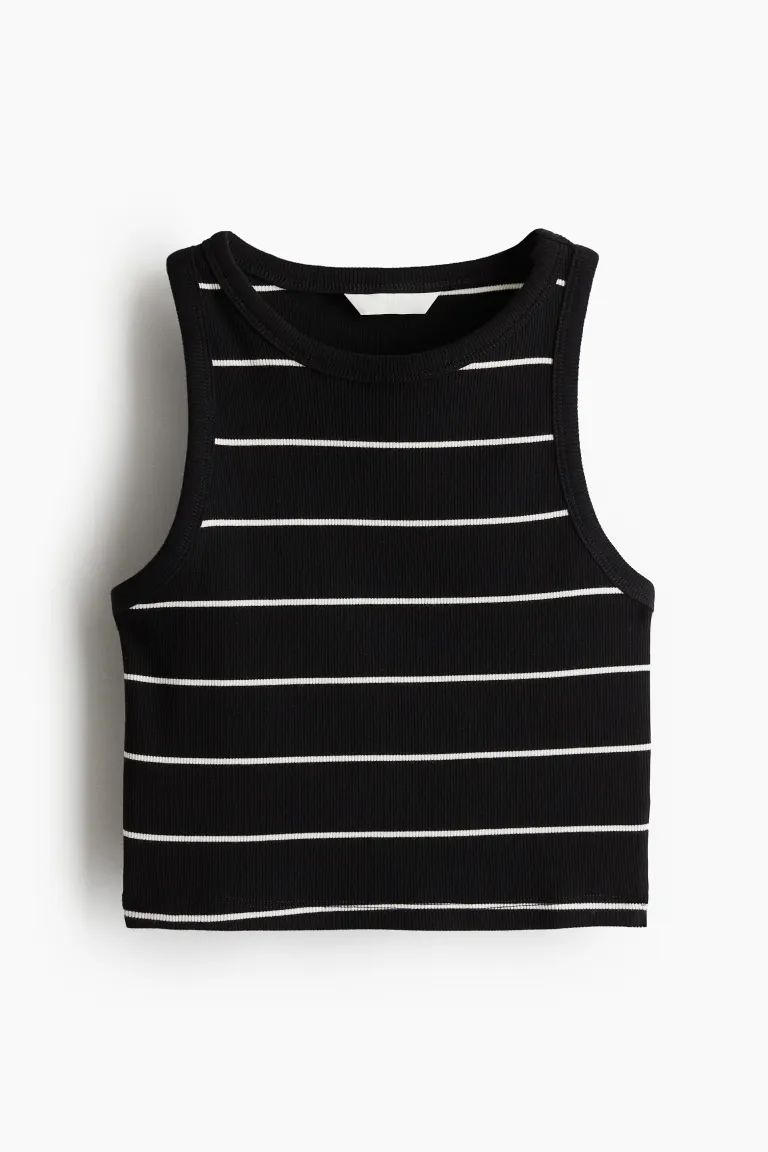 Cropped vest top - Sleeveless - Cropped - Black/Striped - Ladies | H&M GB | H&M (UK, MY, IN, SG, PH, TW, HK)