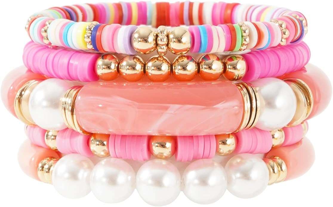 GOOJIDS Simple Beaded Gold Bangles Bracelet Chunky Bamboo Tube Curved Stacking Clear Acrylic Colo... | Amazon (US)