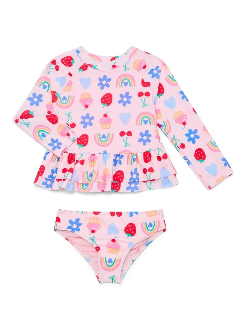 Wonder Nation Baby and Toddler Girl Ruffle Rash Guard Swim Set, 2-Piece, Size 12M-5T | Walmart (US)