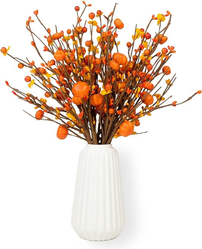 HomeKaren Fall Stems for Vases 6 Pack, 16.5" Artificial Berry Stems for Autumn Farmhouse with Pum... | Amazon (US)